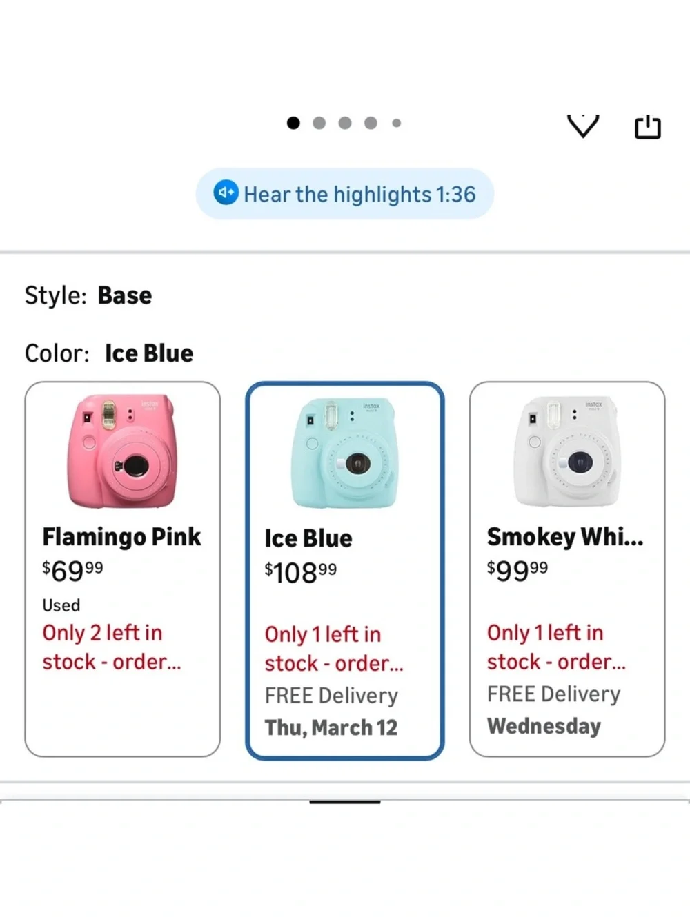Fujifilm Instax Mini 9 Instant Camera - Ice Blue